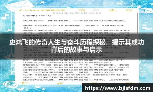 史鸿飞的传奇人生与奋斗历程探秘，揭示其成功背后的故事与启示